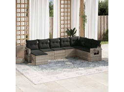 Vidaxl 8 Pcs Conj. Sofás Jardim C/ Almofadões Vime Pe Cinzento-claro