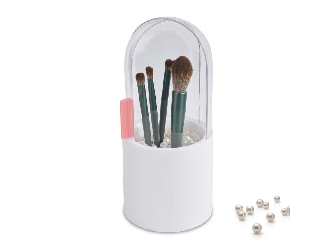 Porta Brochas de Maquilhagem com Tapa Deslizante e Perlas Brancas, Grande Capacidade Branco S/MARCA
