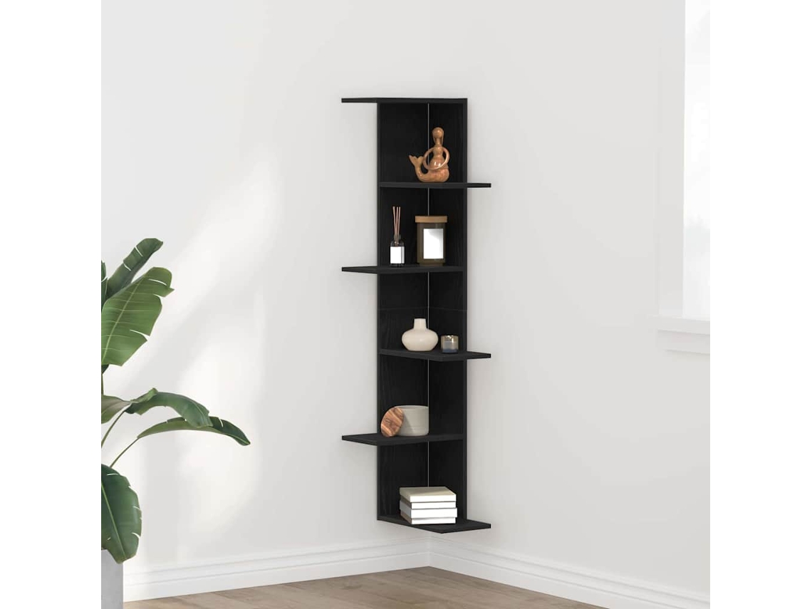 Vidaxl Estante De Canto De Parede Carvalho Preto 36.5 X 36.5 X 140 Cm