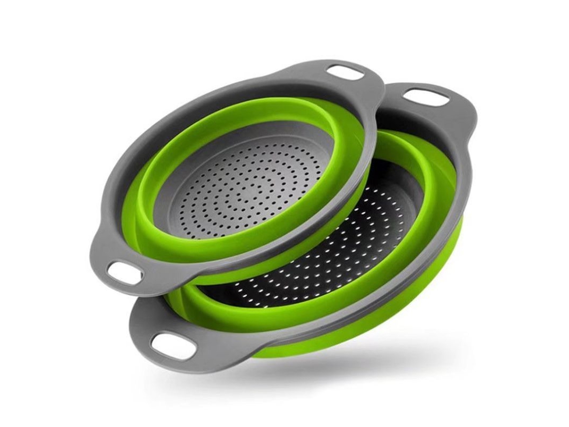 Conjunto de 2 Escorredores Dobráveis Rebe, Tamanho Grande de 4 Litros, para Massas, Frutas e Legumes, Utensílio de Cozinha, Verde