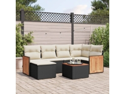 Vidaxl 7 Pcs Conjunto De Sofás P/ Jardim C/ Almofadões Vime Pe Preto
