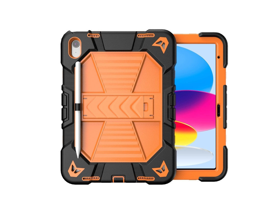 Capa Elegante Para Ipad 7, 8 E 9, Preta E Laranja, Em Silicone Antichoque.