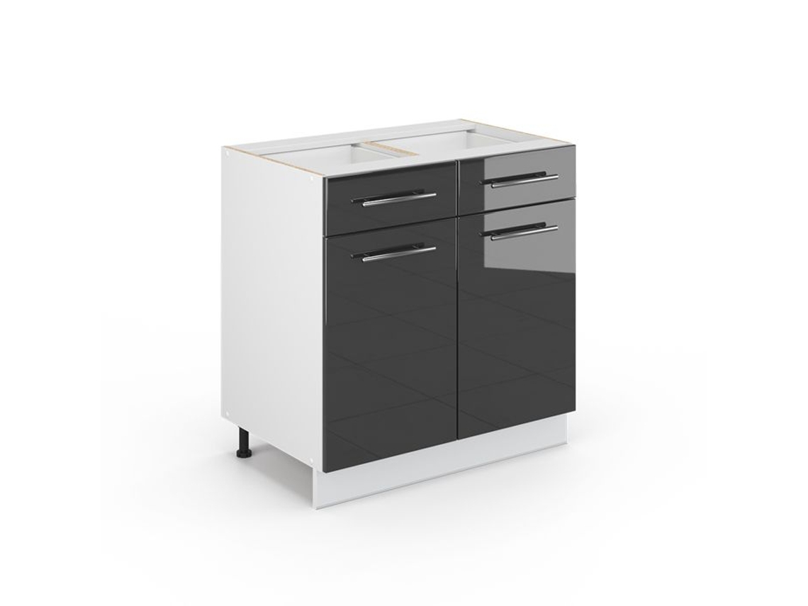 Armário de cozinha Fame-Line, 80 cm com gaveta, sem bancada, Antracite alto brilho, Vicco
