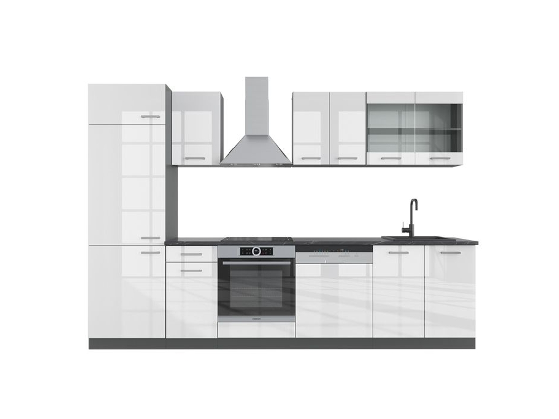 Cozinha R-Line, 300 cm sem bancada, Branco brilhante/Antracite, Vicco