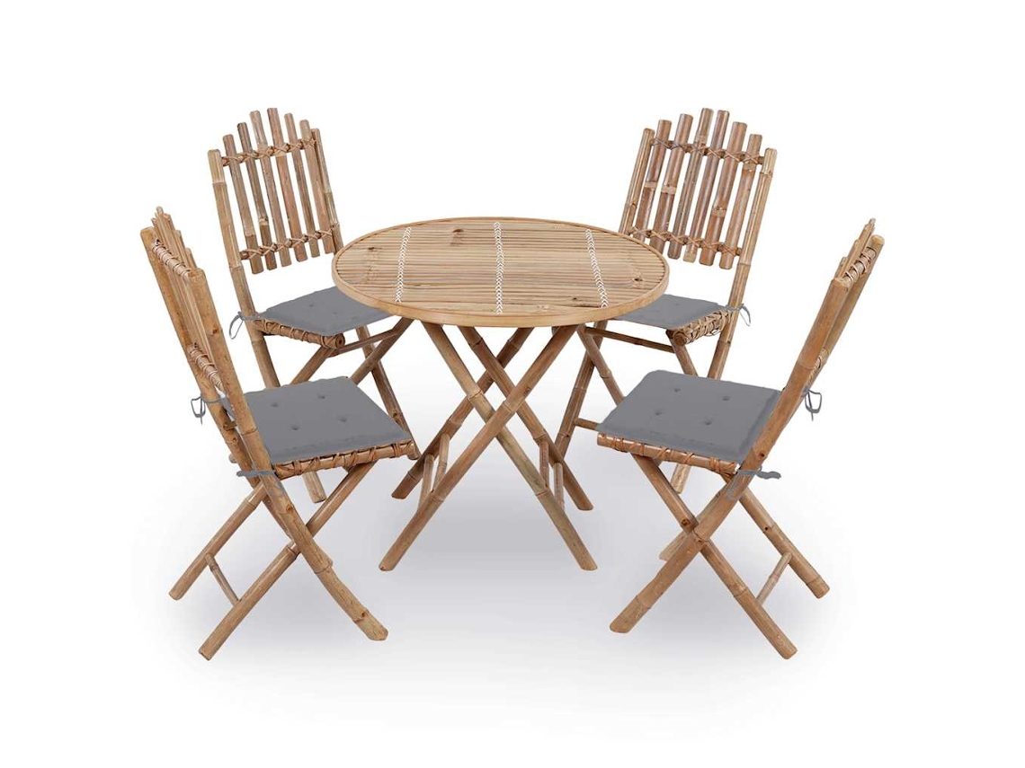 Vidaxl 5 Pcs Conj. de Jantar Dobrável C/ Almofadões P/ Exterior Bambu