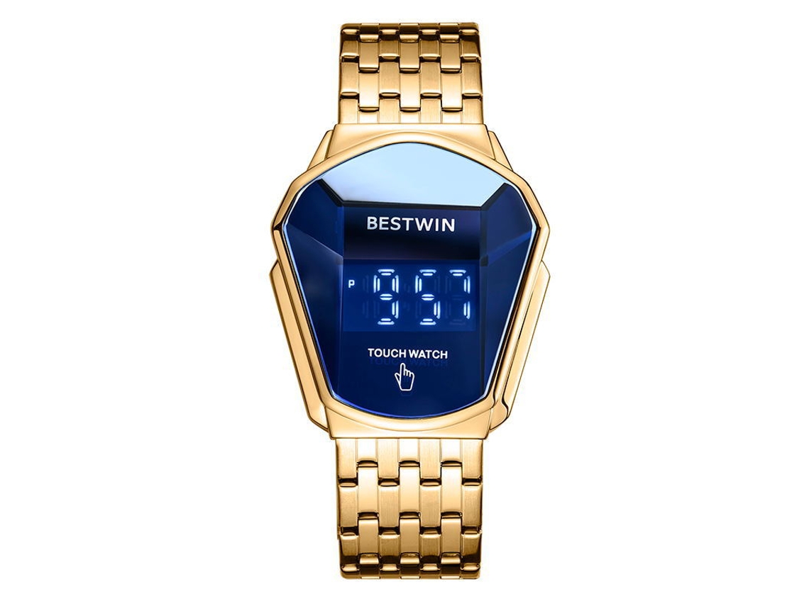 Relógio Masculino Touch MDUG (pulseira de Aço Dourada e Azul)
