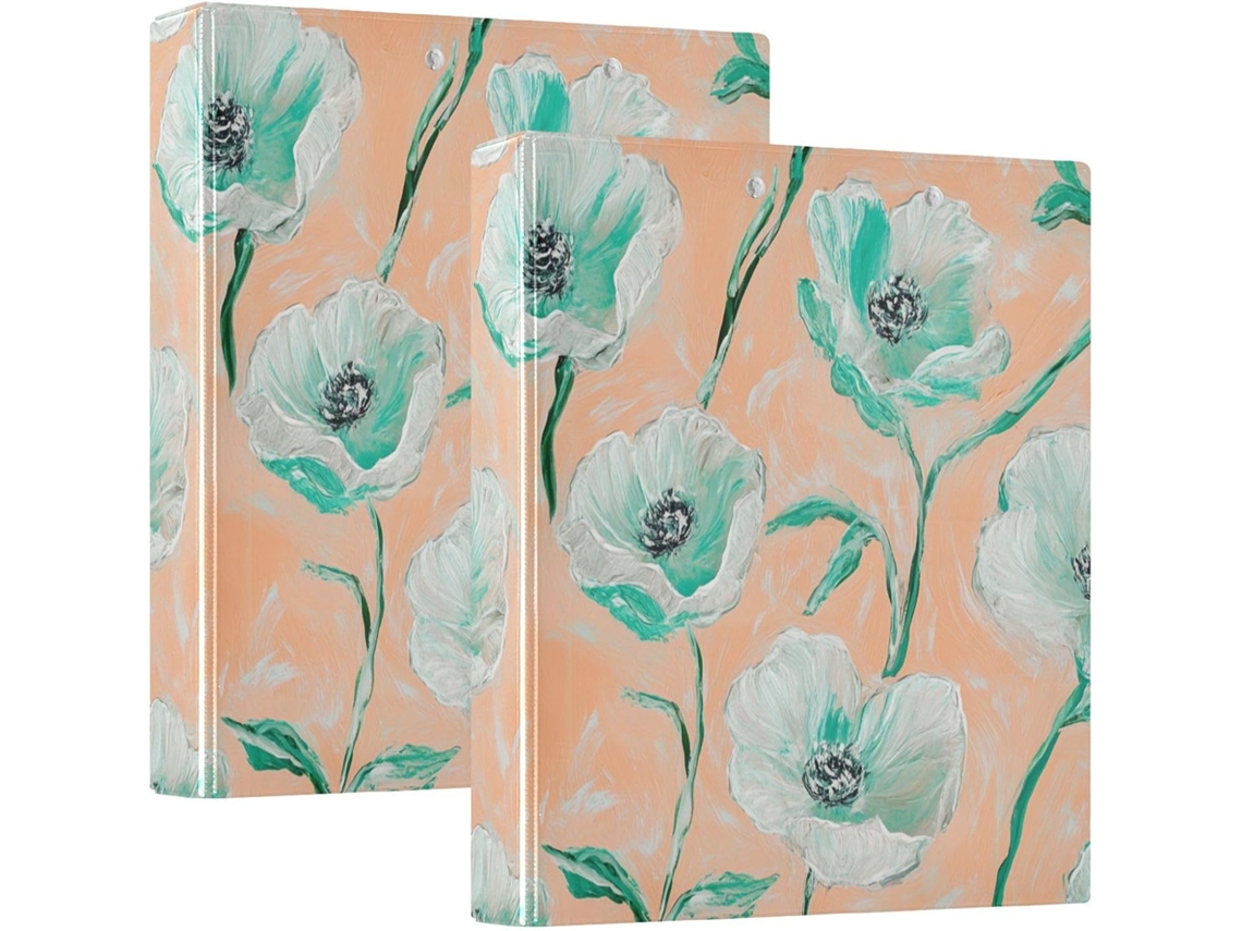 Pasta Verde Floral, 1 2-polegadas, Três Argolas Com Capa De Bolso, Pacote Com 1 2-unidades, Pasta Estética, 200-folhas