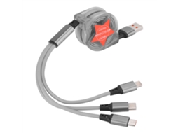 Mali cabo de Carregamento Retrátil 3 em 1 com Conectores Ios Type C Usb Port Vermelho Estrela Prata