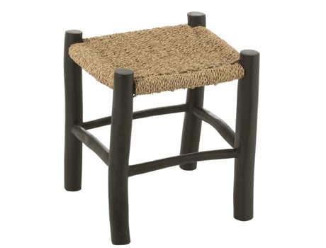 Taburete Quadrado Em Madeira De Teca E Sisal Preto 40x40x45 Cm Jline