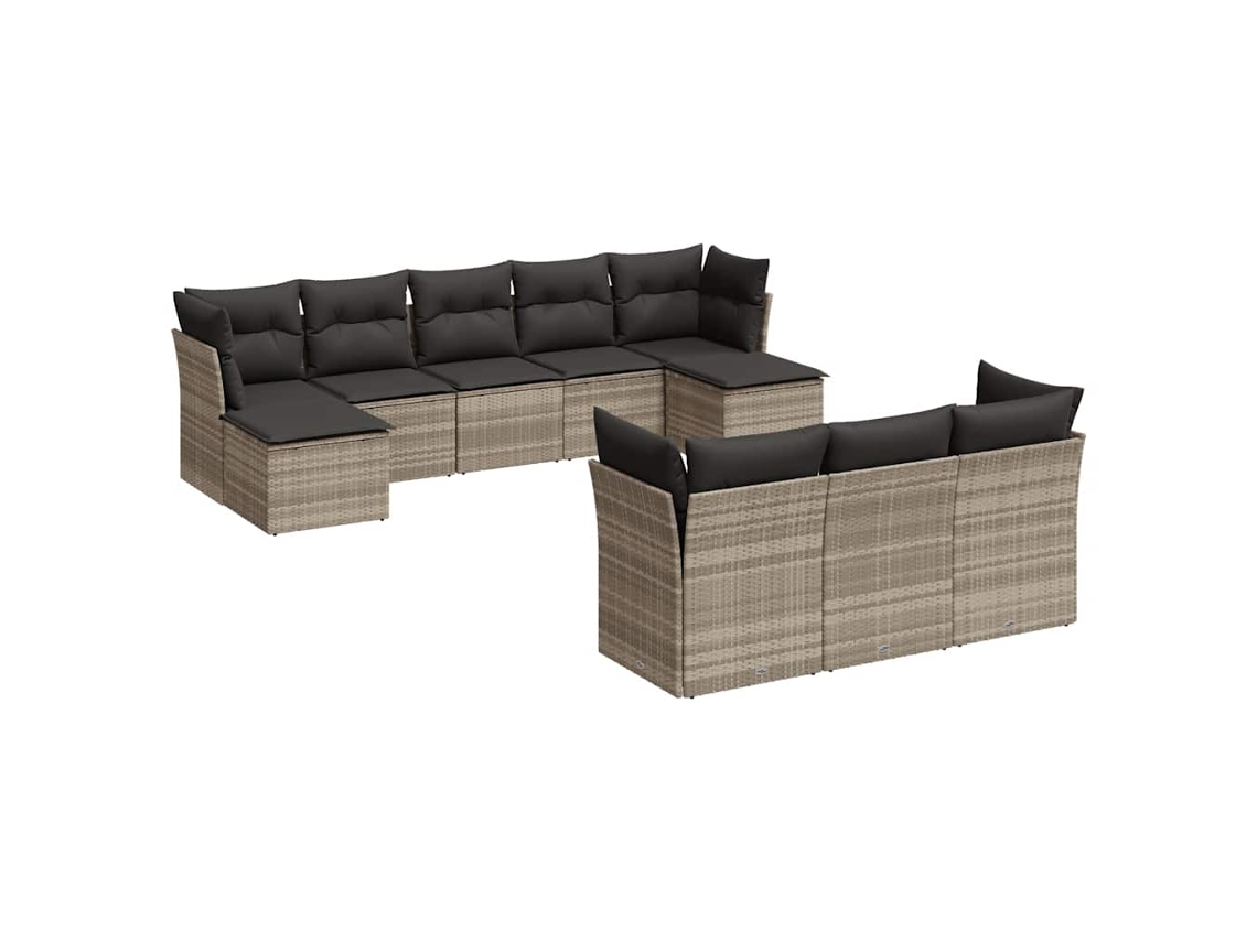 Conjunto de 10 Sofás Jardim com Almofadões Vime Pe Cinzento Claro MAISON EXCLUSIVE (10 pcs)