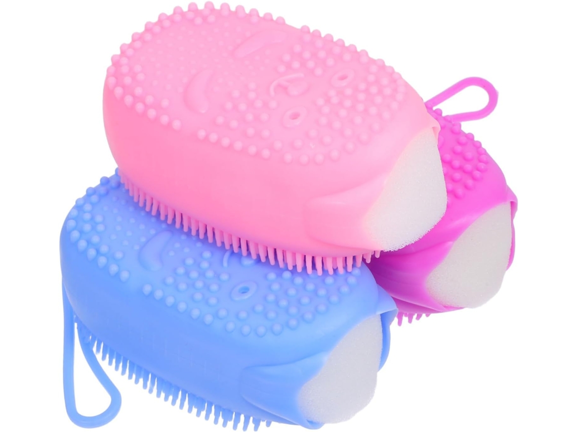 Conjunto De 3 Escovas Silicone Dupla Face Beaupretty Para Banho, Esponja Esfoliante Suave Para Pele Sensível, Escova De