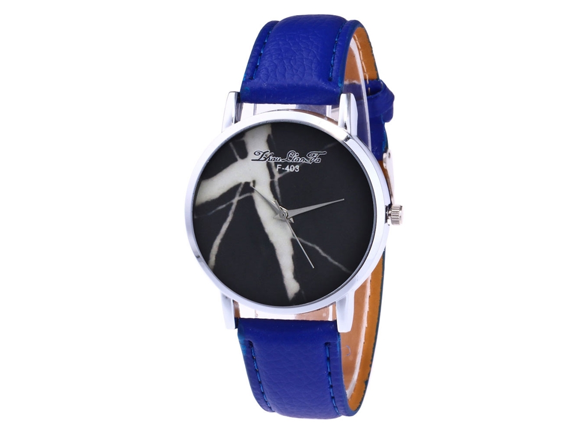 Relógio de quartzo com pulseira de couro PU, mostrador redondo, unissex, azul royal.