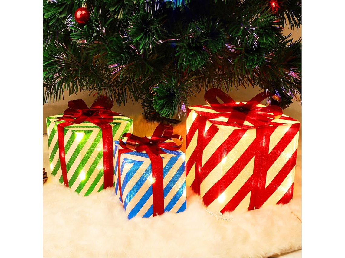Conjunto De Natal Com 3 Caixas De Presente Decorativas E Brilhantes, Enfeites Para Árvore De Natal, Caminho Interno E Externo, Lis-aquaforge