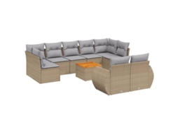 Conjunto de 10 Sofás para Jardim com Almofadões Vime Pe Bege MAISON EXCLUSIVE
