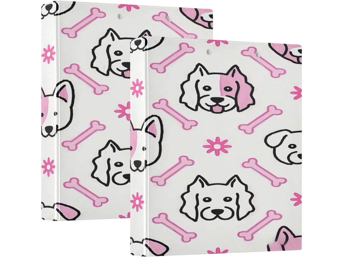 Pasta Fofa Com Estampa De Osso Cachorro Rosa E Flor, 3, 8cm 1 2 Polegada, 3 Argolas Com Capa De Bolso, Pacote Com 1 2 Pasta