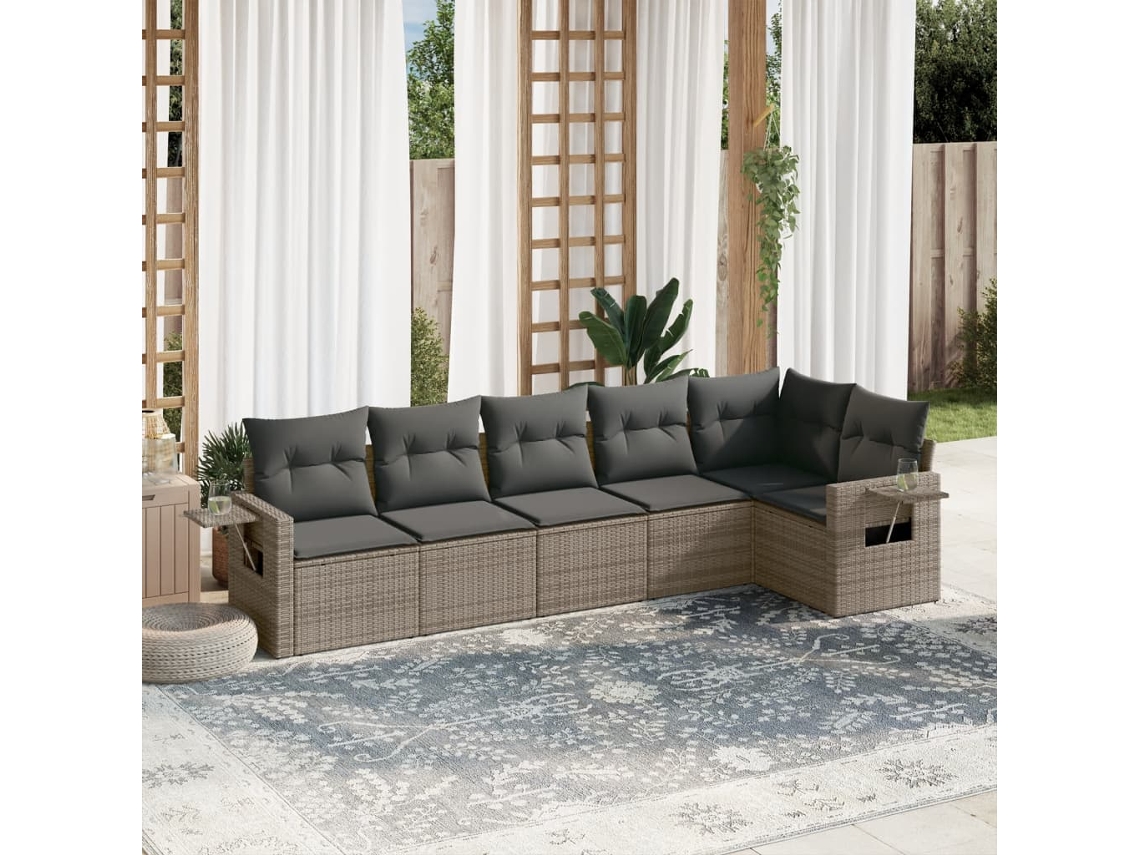 Vidaxl 6 Pcs Conjunto Sofás De Jardim Com Almofadões Vime Cinzento