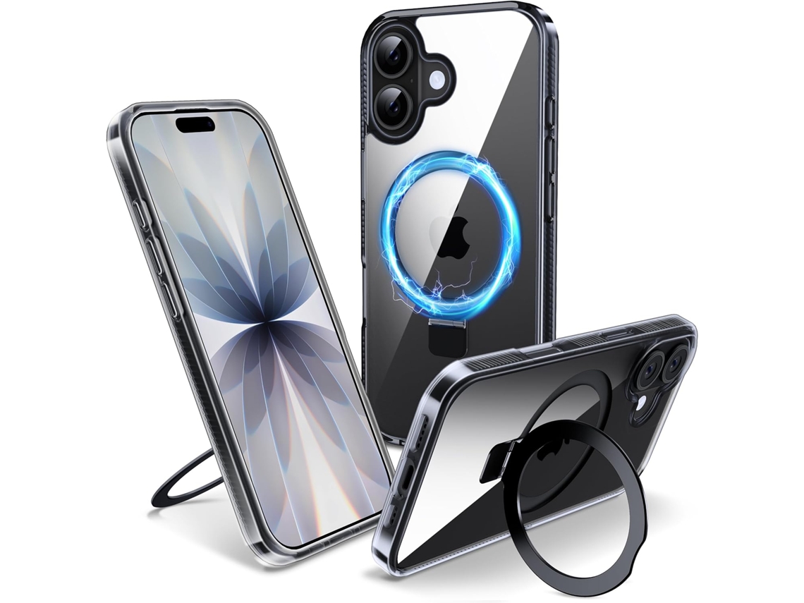 Capa Com Suporte Magnético Para Iphone 17, Borda De Silicone Rígido Transparente, 6,3 Polegadas, Transparente
