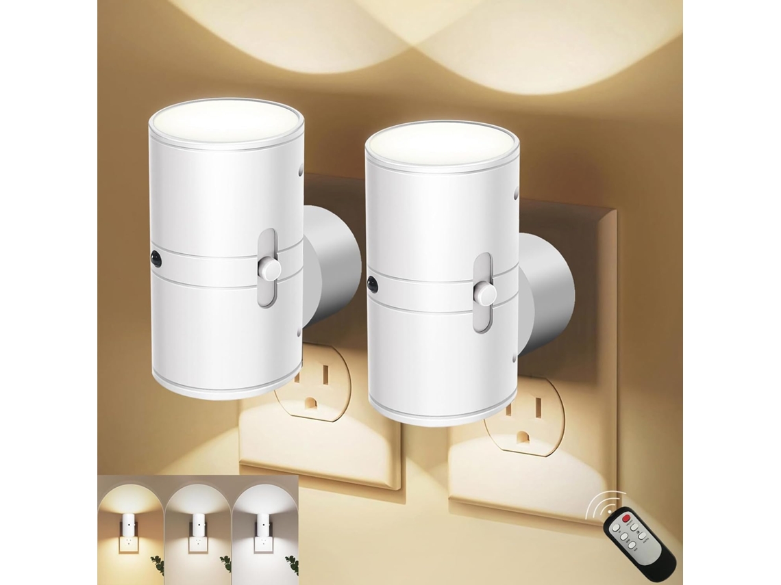 Luz Noturna De Tomada Com Sensor Crepuscular, Liga/desliga Automático, Led De 3 Cores Com Intensidade Ajustável Para Quarto, Controle Remoto