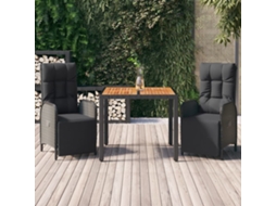 Vidaxl 3 Pcs Conjunto De Jantar P/ Jardim C/ Almofadões Vime Pe Preto