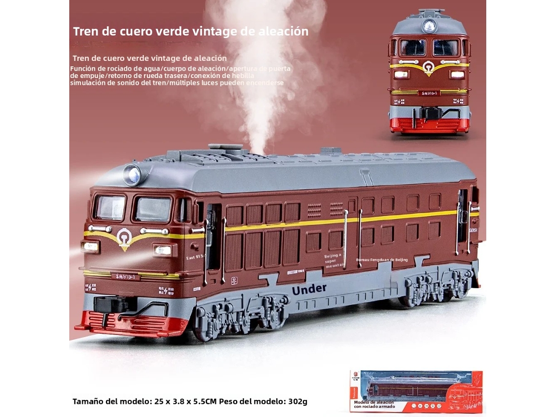 (vermelho) Trem De Brinquedo Clássico De Metal Com Assento De Couro Verde