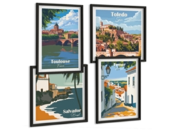 Pinturas Murais Modernas Pôsteres Florais Paris Milão Londres Moldura Preta Imagens Para Um Quarto Infantil Espelharte (conjunto De 4 Imagens)