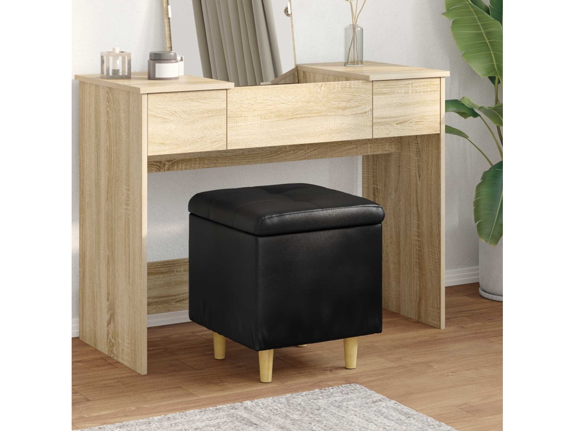 Vidaxl Otoman Com Armazenamento Preto 40 X 40 X 45 Cm Couro Sintético