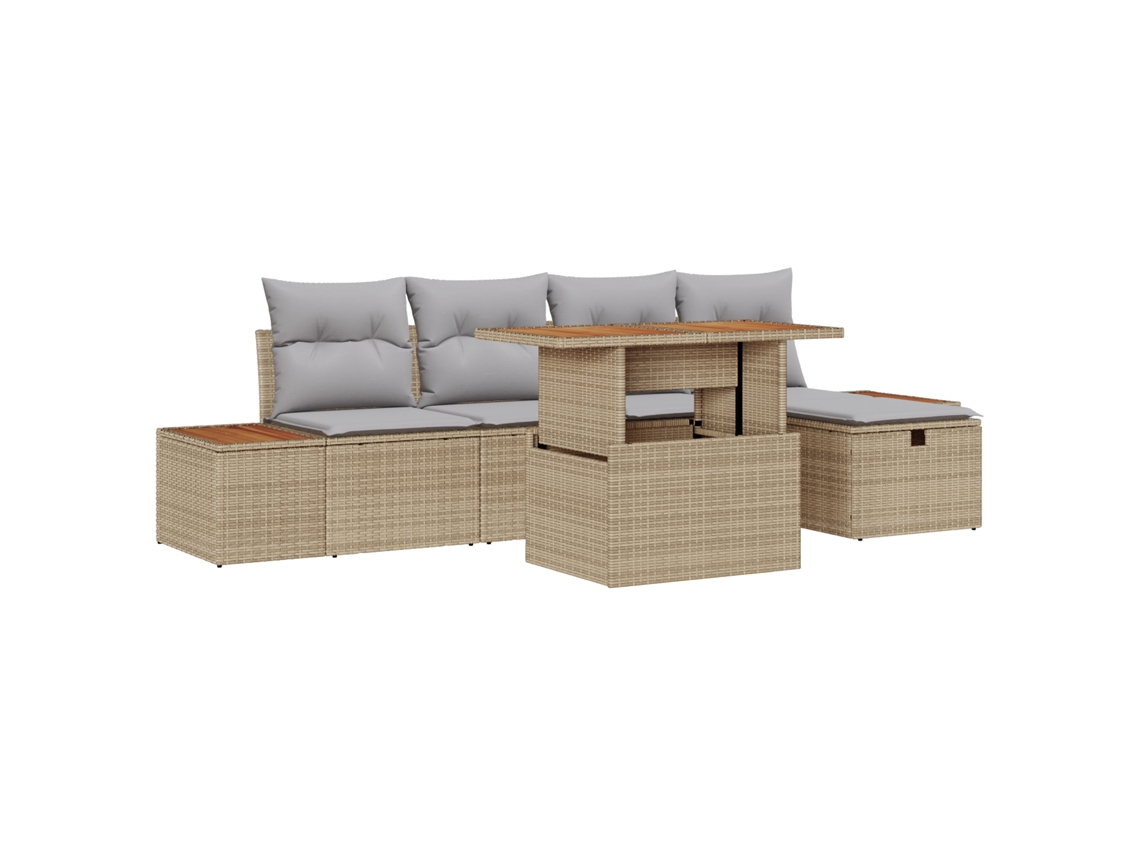 Conjunto 6 Conjunto De Sofás Para Jardim Vidaxl Bege Vime Pe (100 X 55 X 73 Cm)