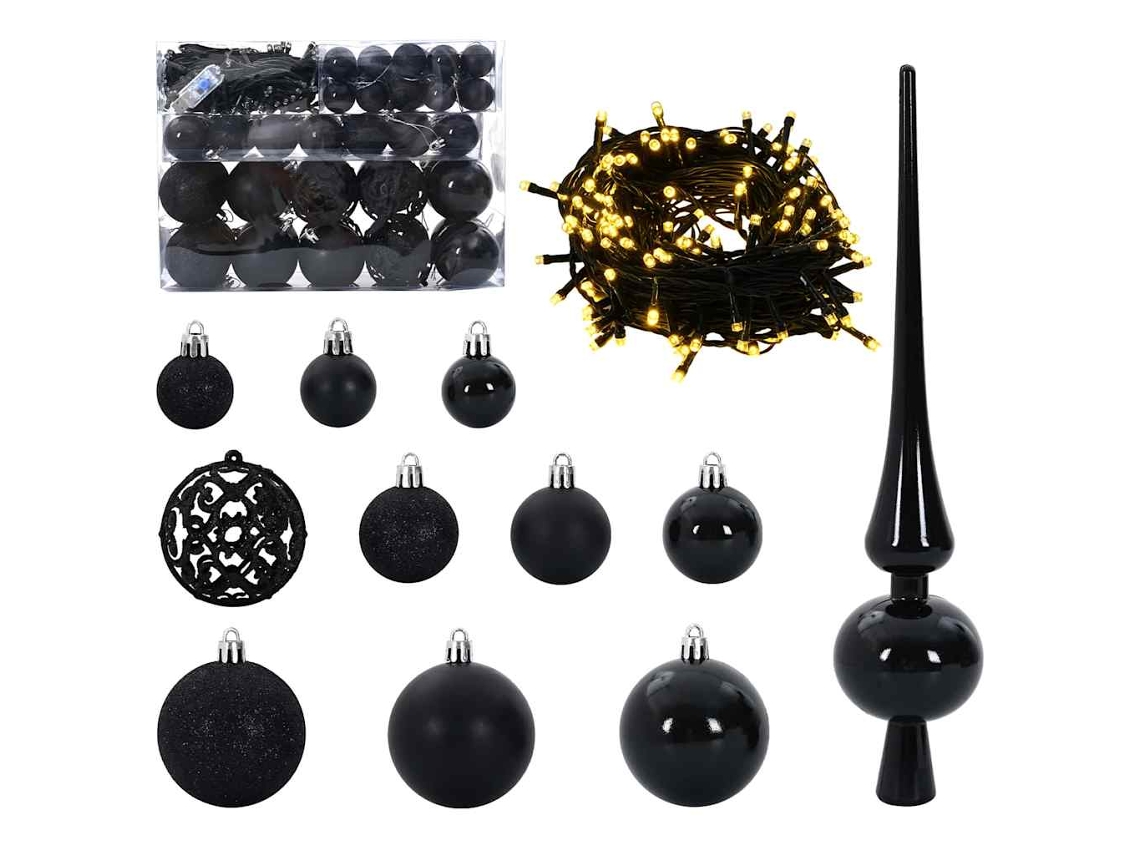 Conjunto 61 Enfeites De Natal Vidaxl Preto Plástico (ø 6 Cm)