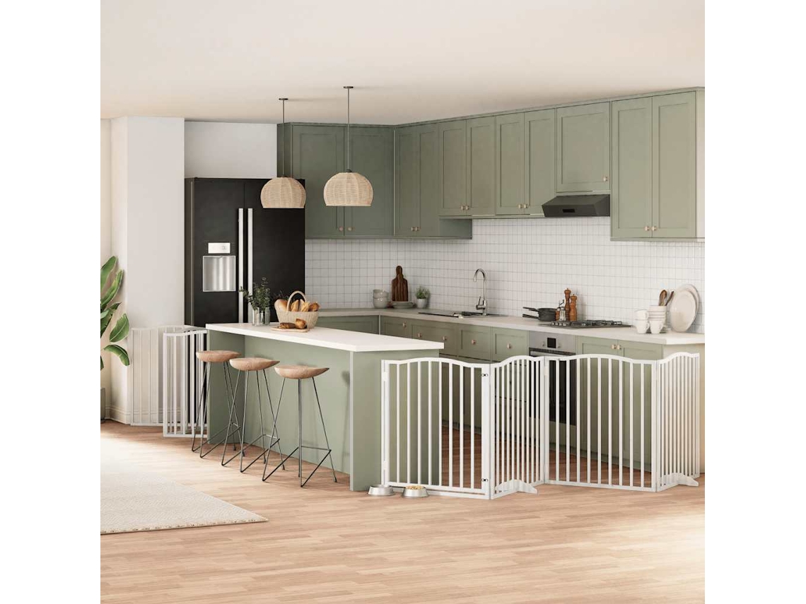 Vidaxl Portão P/ Cães Com Porta Dobrável 12 Painéis 960cm Álamo Branco