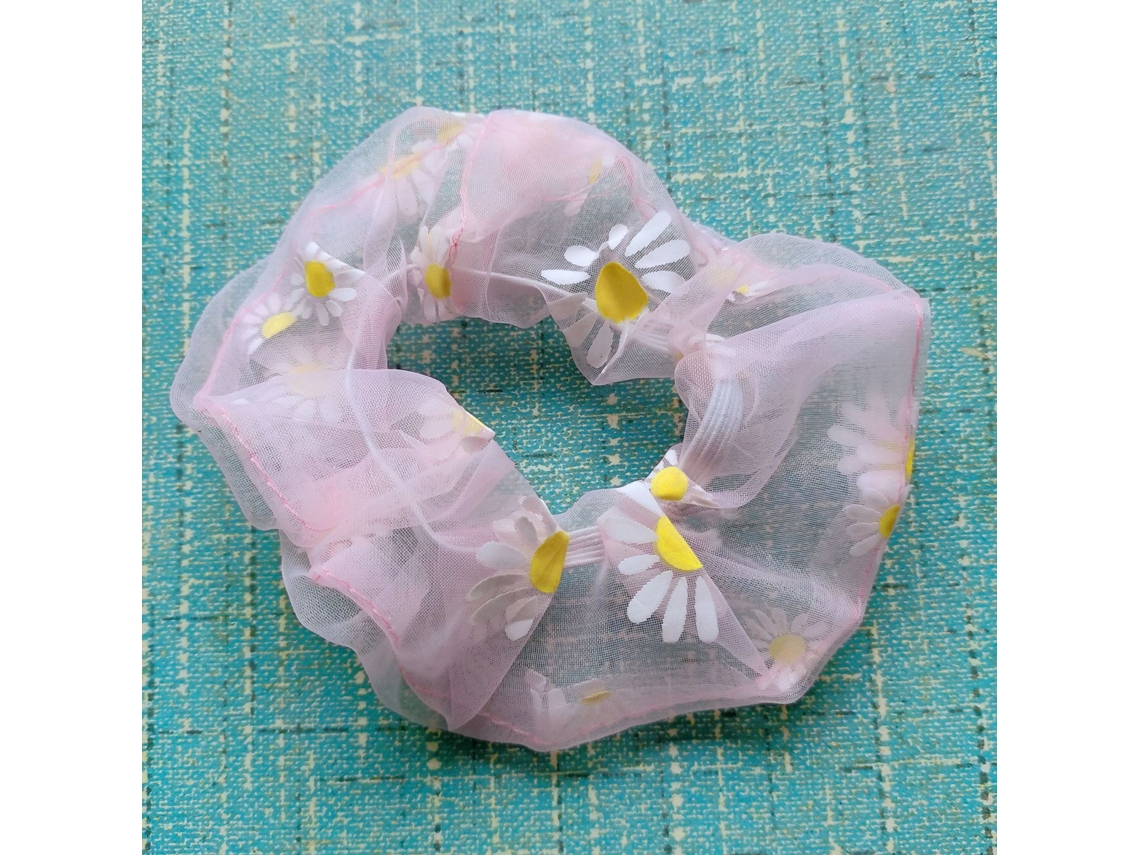 Toucas de cabelo elásticas macias de chiffon com estampa de margaridas, modelo 2026, cor rosa.