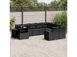 Vidaxl 10 Pcs Conjunto Sofás De Jardim C/ Almofadões Vime Pe Preto