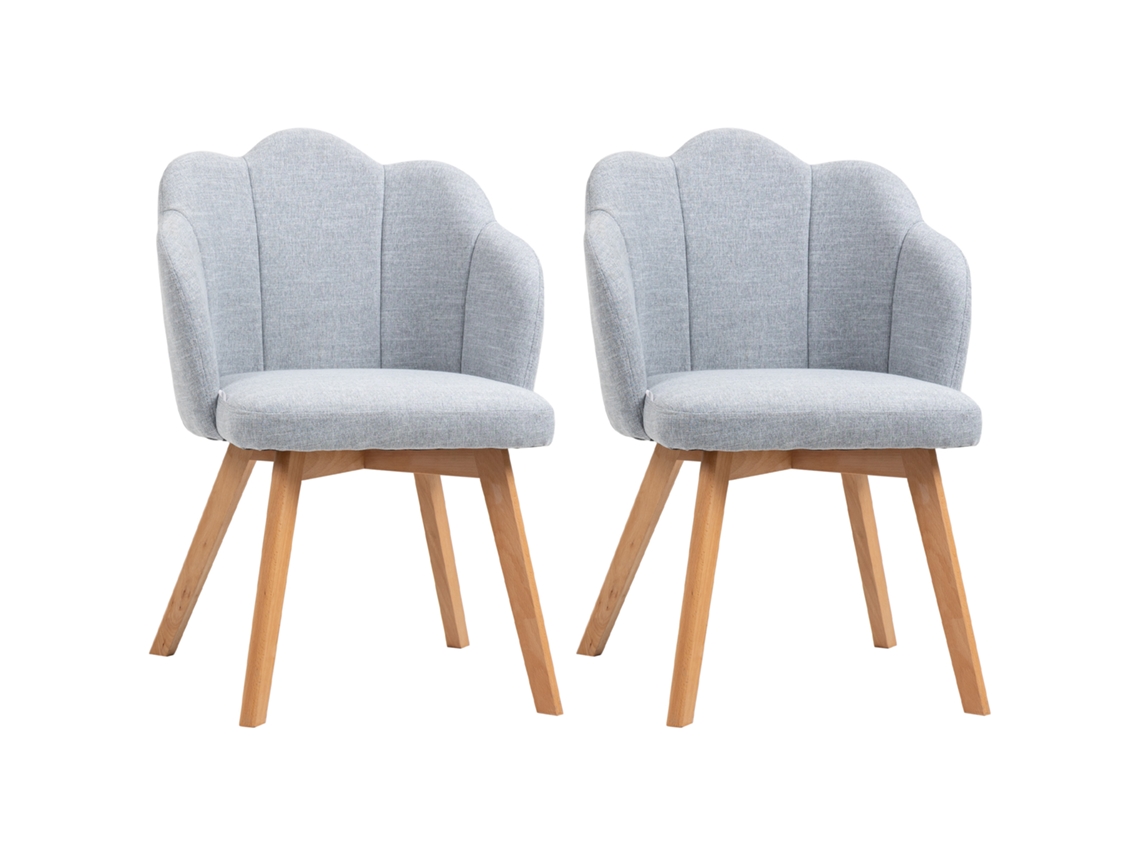 Cadeiras Sala De Jantar Poliéster, Espuma E Madeira De Borracha Cor Cinza Claro 58x60x82 Cm Homcom