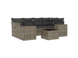 Maison Exclusive - 7 Pcs Conjunto Sofás P/ Jardim C/ Almofadões Vime Pe Cinzento