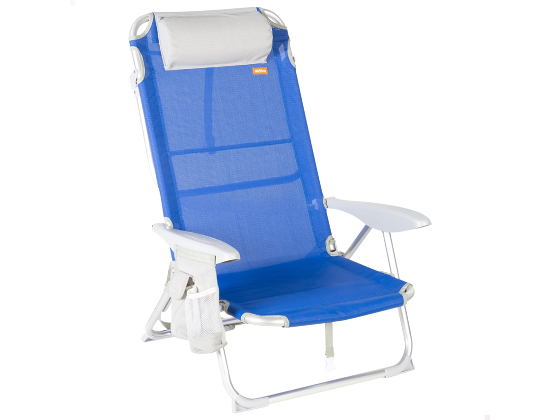 Cadeira de Praia Danu26, Plegable, 50x50x88cm, Azul, Bolsos, Almohada, Alça