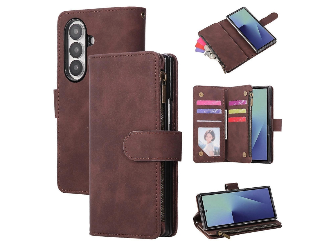 Capa Multifuncional Fosca Com Zíper Em Couro Para Celular Samsung Galaxy Z Fold7 5g