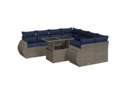 Conjunto de 9 Sofás Jardim Almofadões Vime Pe/acacia Cinzento MAISON EXCLUSIVE