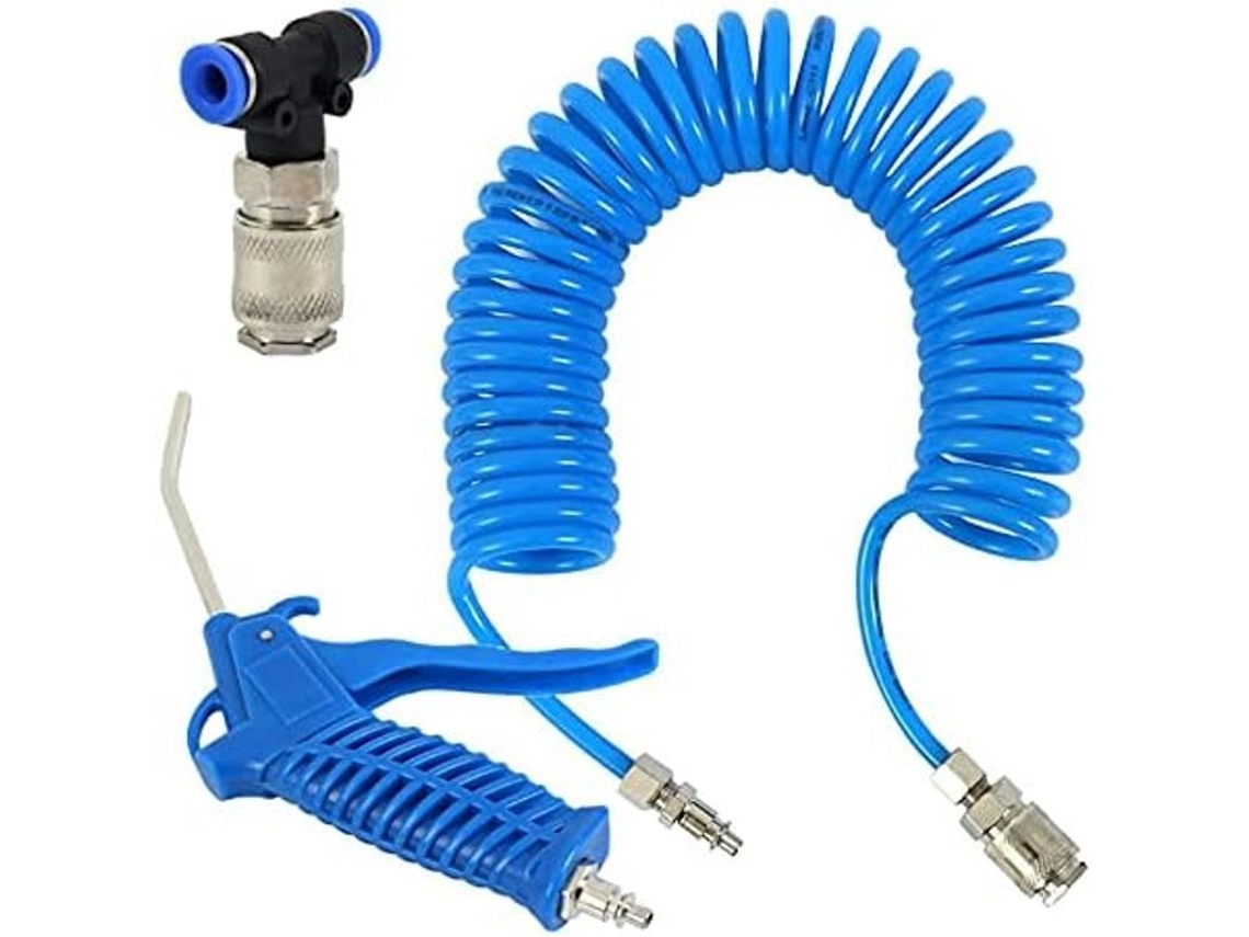 Kit de pistola de ar LINJOU para limpeza, com bico de aço e mangueira PU 6mm, azul