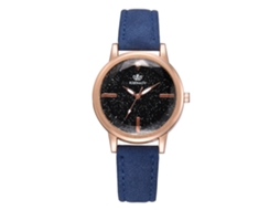 Relógio de Pulso Feminino Elegante Mostrador Redondo com Estrelas Pulseira de Couro Pu