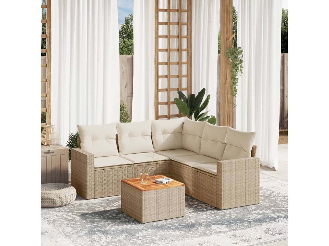 Vidaxl 6 Pcs Conjunto De Sofás P/ Jardim Com Almofadões Vime Pe Bege