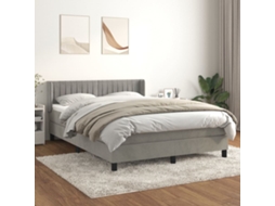 Cama Com Molas/colchão 140x190 Cm Veludo Cinzento-claro
