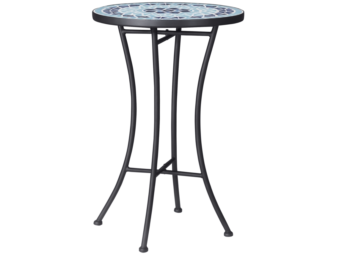 Mesa auxiliar de jardim com tampo em vidro temperado, orifício para ombrelone, aço, Ø80x72cm ZENCORE SERVICES