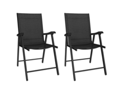 Conjunto de 2 cadeiras dobráveis de jardim com encosto alto e braços aço e textilene 58x62x97cm preto BTFORUS