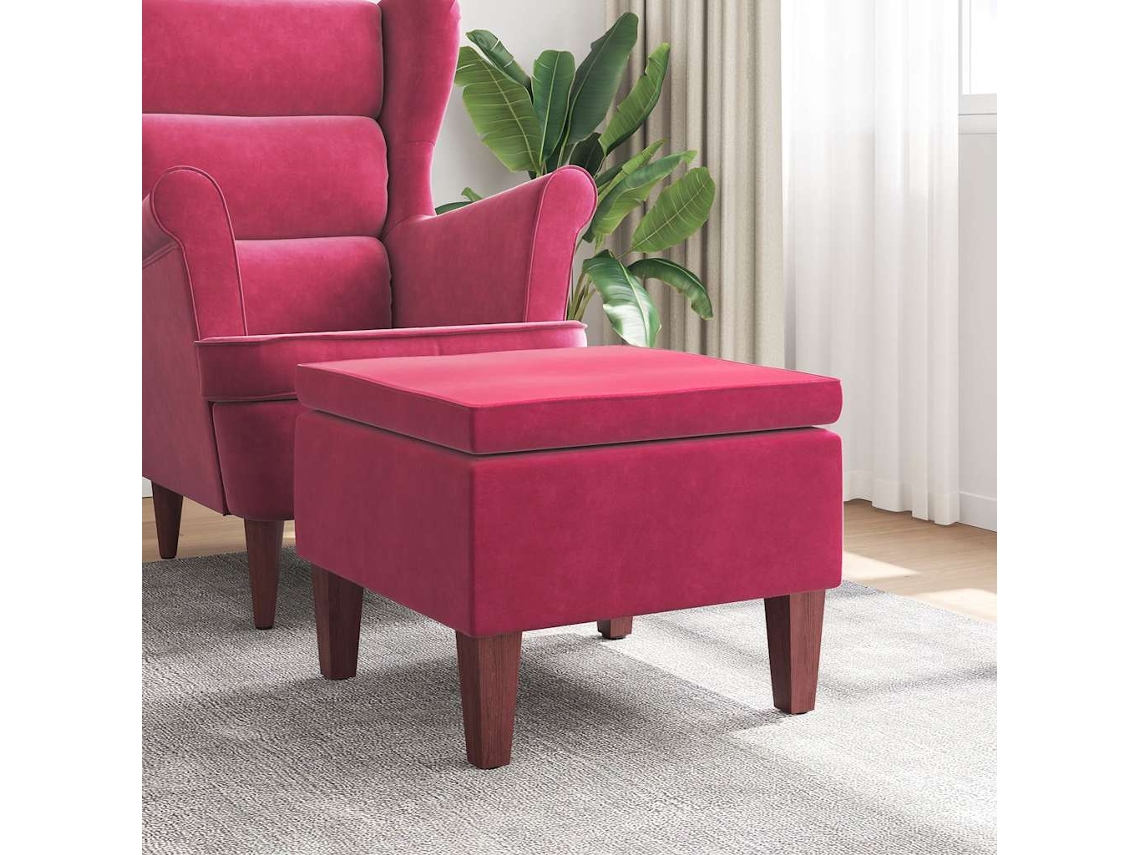 Vidaxl Banco Com Pernas De Madeira Veludo Vermelho Tinto