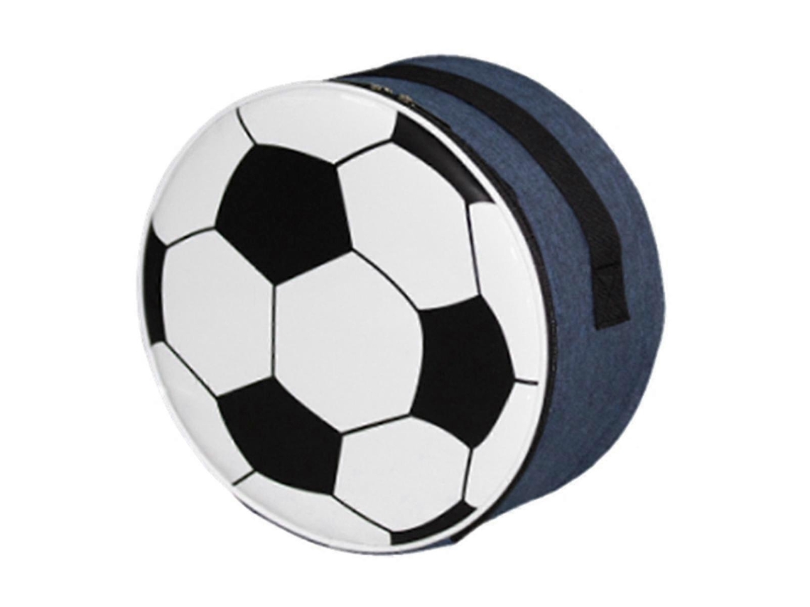 Lancheira em formato de bola de futebol azul Aquaforge com alça, reutilizável, redonda, para piqueniques escolares e acampamentos ao ar livre.
