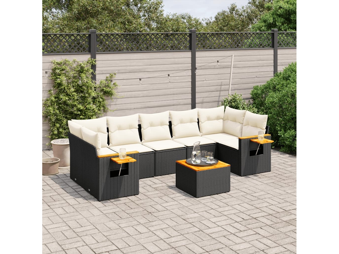 Vidaxl 8 Pcs Conjunto Sofás De Jardim Com Almofadões Vime Pe Preto