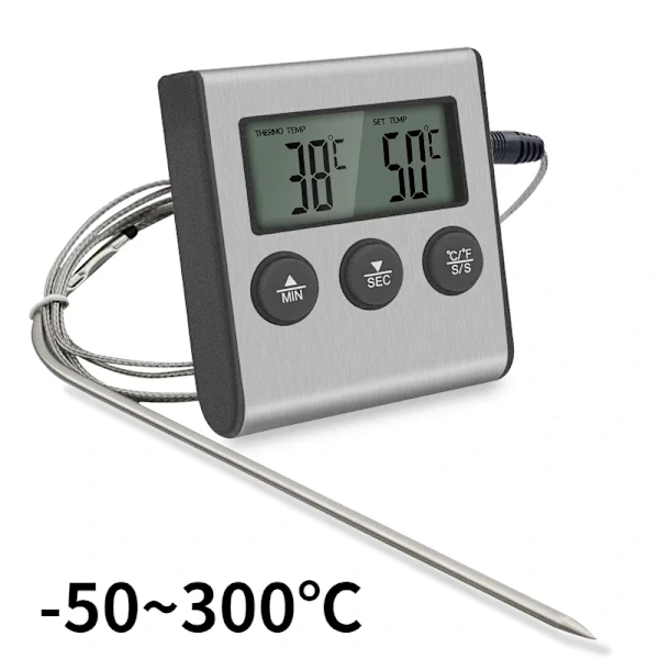 Termômetro Digital Sem Fio Para Carnes E Alimentos, Com Sonda, Temporizador E Alarme, Visor Lcd
