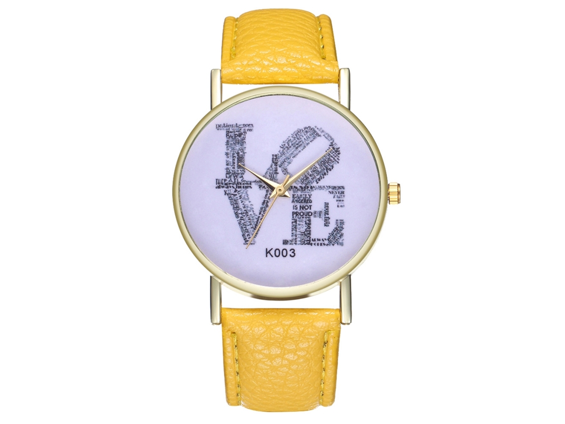 Relógio de casal moderno para homens e mulheres, movimento de quartzo, pulseira de couro (amarelo)