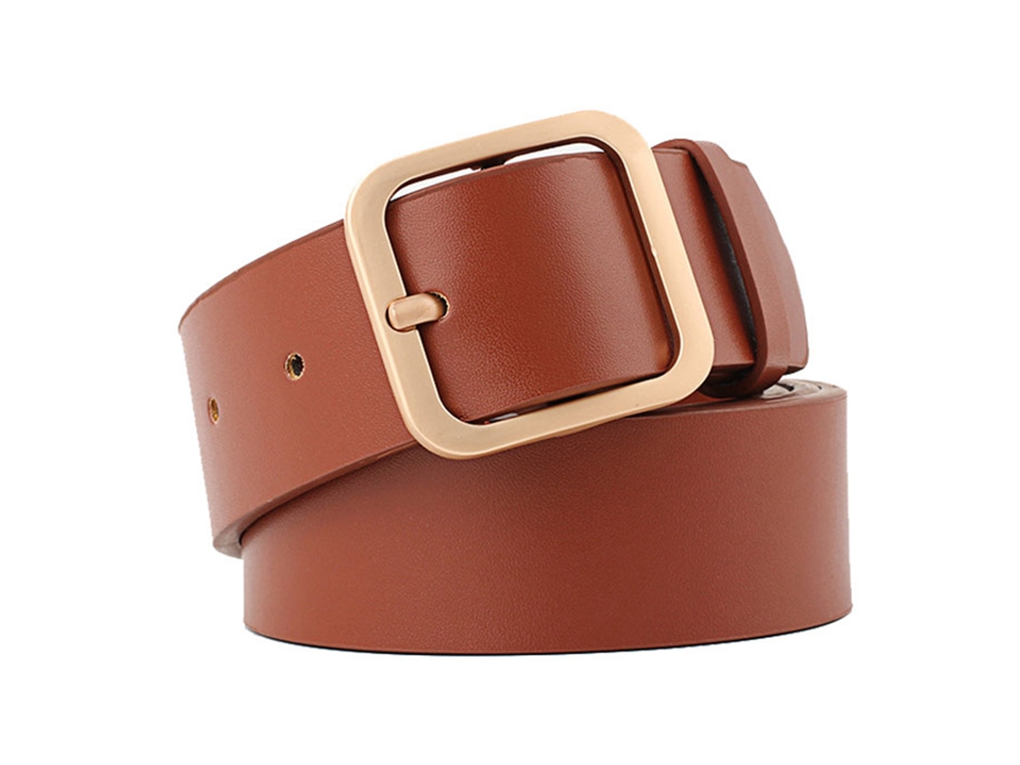 Cinto Feminino de Couro Pu Ajustável com Fivela de Ouro Moda Casual 35.4x1.3in