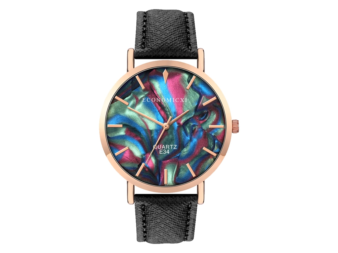 Relógio de Pulso Unissex Casual com Quartzo e Pulseira Pu Mostrador Redondo Preto