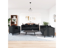 Vidaxl 3 Pcs Conjunto De Sofás Com Almofadas Veludo Preto